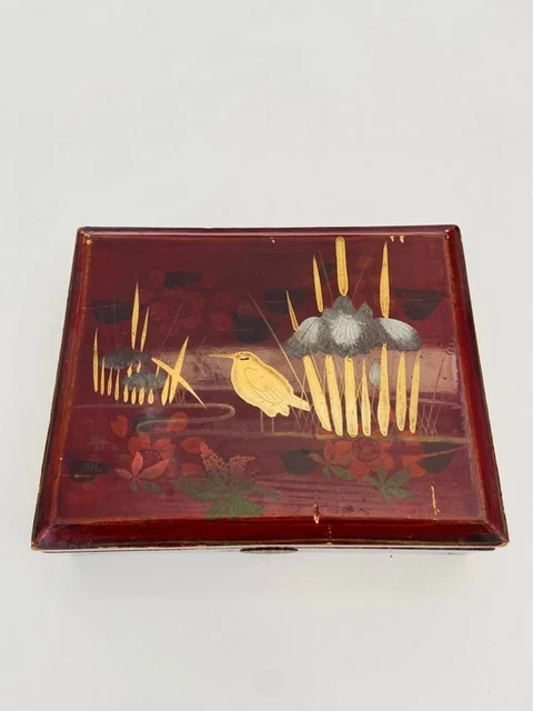 Boîte Métal Art Déco Ancienne - Femme Jaune, Parapluie, Oiseaux, Avec Couvercle