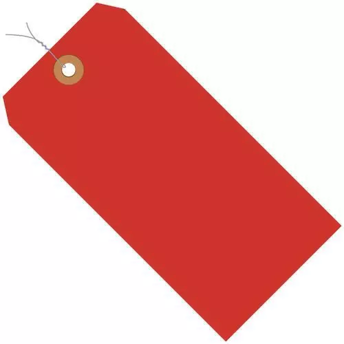 MyBoxSupply 3 1/4 x 1 5/8" Fluorescent Red 13 Pt. Shipping Tags - Pre-Wired, 100