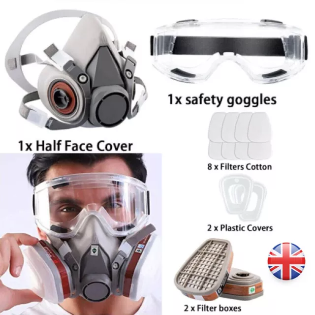 Paint Spray Full Face Gas Mask Chemical Factory Respirator Safety Work+Goggle UK