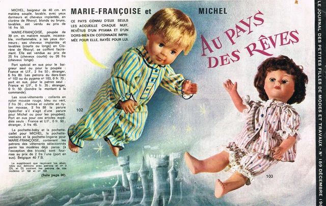 Page De Patron De Couture Modes Et Travaux Juin 1957 - Poupée Françoise Avec Mini Patrons | Vintage