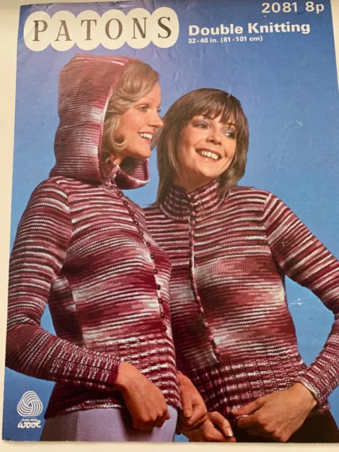 Patrón de tejido de suéter con capucha Patons 2081. 32-40"" nuevo