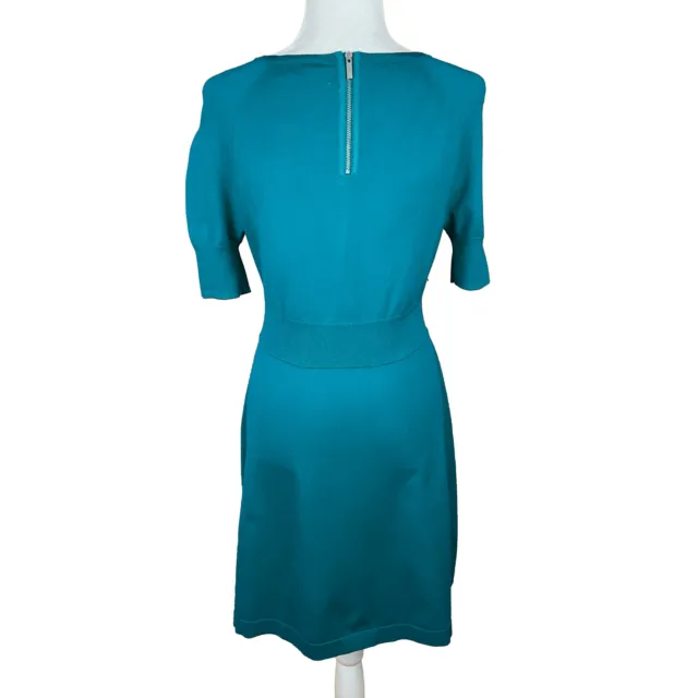 Karen Millen Fit & Flare Knit Dress Size 4 Teal Chevron Print Half Sleeves NWT 3