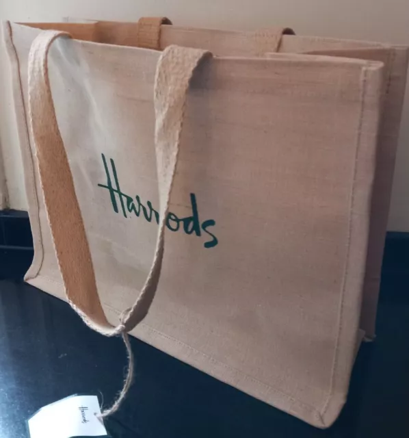 Natural Jute Fabric Reusable  Harrods Canvas Bag  Brand New