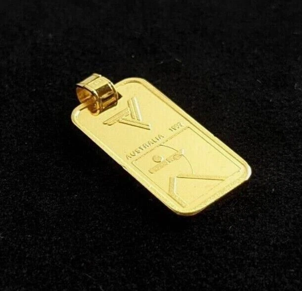 Silver 999 Bar Ingot Pendant Archery AU 1982 Commonwealth Games Gold Plated