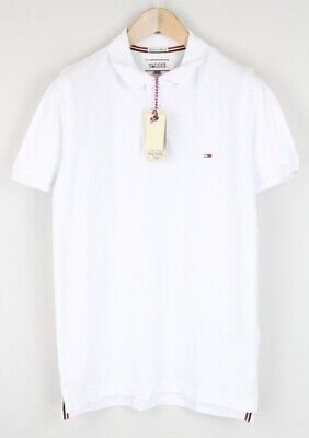 Tommy Hilfiger Denim S Uomo T-Shirt Cotone Manica Corta Polo Logo Bianco Casual