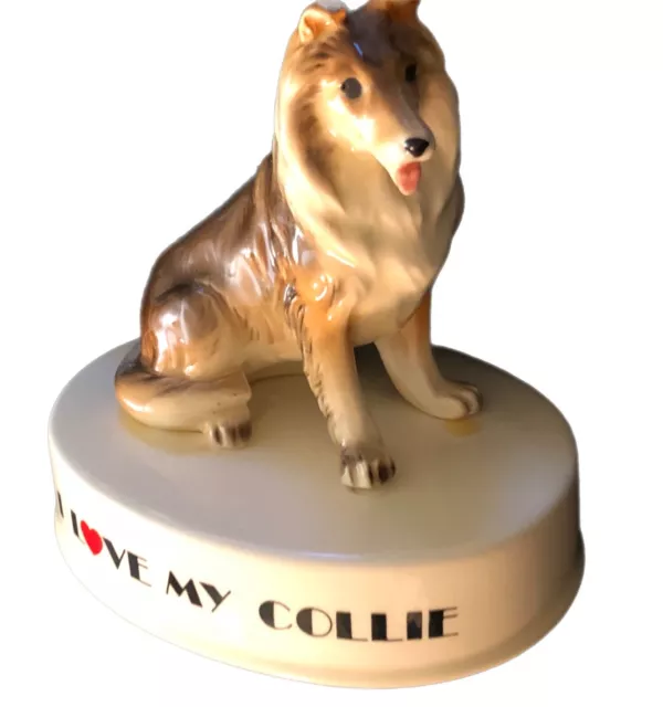 Vintage Figurine I Love My COLLIE Porcelain Dog George Good 1980's Japan