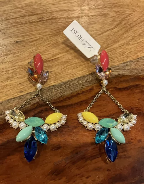 NWT Lulu Frost Multi-Color Rhinestone Faux Pearl Chandelier Dangle Earrings #80