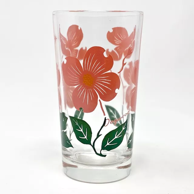 VTG Boscul Peanut Butter Drinking Glass Tumbler Dogwood Pink Flower MCM Floral