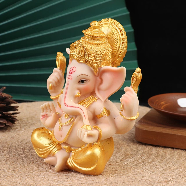 Gold Lord Ganesha Buddha Statue Elephant God Sculptures Ganesh Figurines< P4