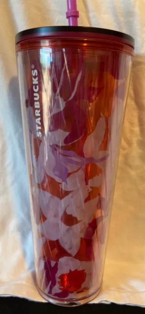 Starbucks 2021 Pink Violet Flowers Floral Valentine Tumbler Venti Cold Cup Used