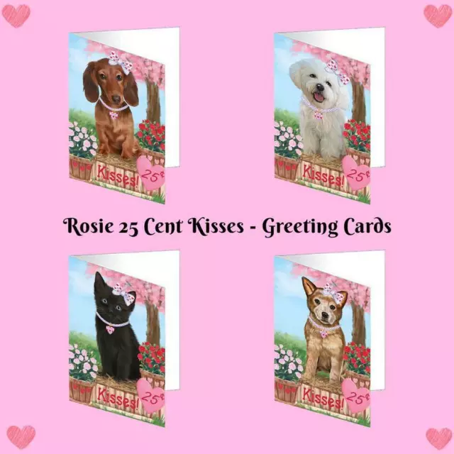 Rosie 25 Cent Kisses Dog Cat Pet Lovers Greeting Invitation Card 10 per Pack