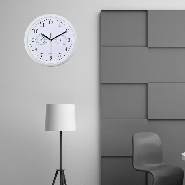 Reloj de pared con termómetro higrómetro exacto a batería reloj para oficina