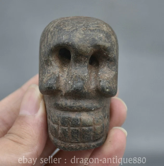 1.8" ancient China Chinese Hongshan culture meteorite Skull Head statue
