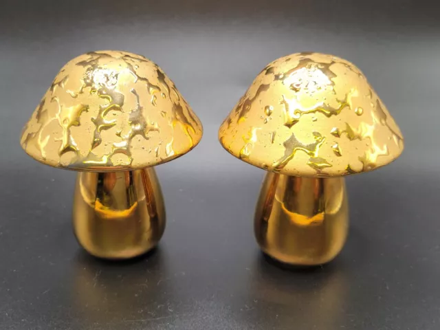 VERY RARE VTG MCM 22k Weeping Gold Salt and Pepper Shakers Large Mushrooms MINT
