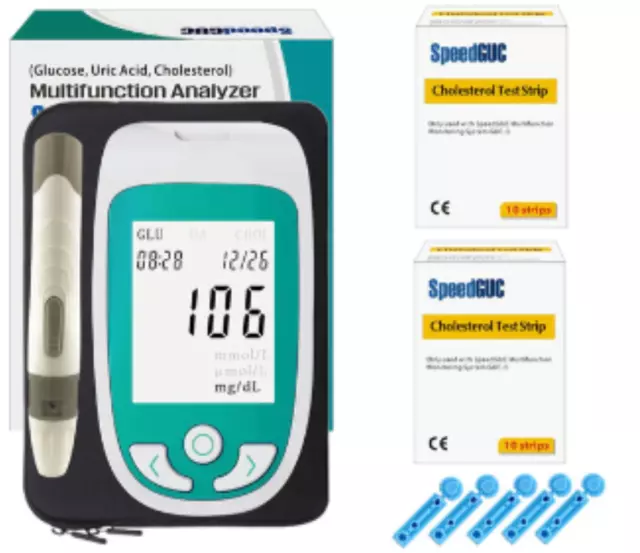 Cholesterol Meter Monitor Tester Device 20 Test Strips 20 Lancets Lancing Device