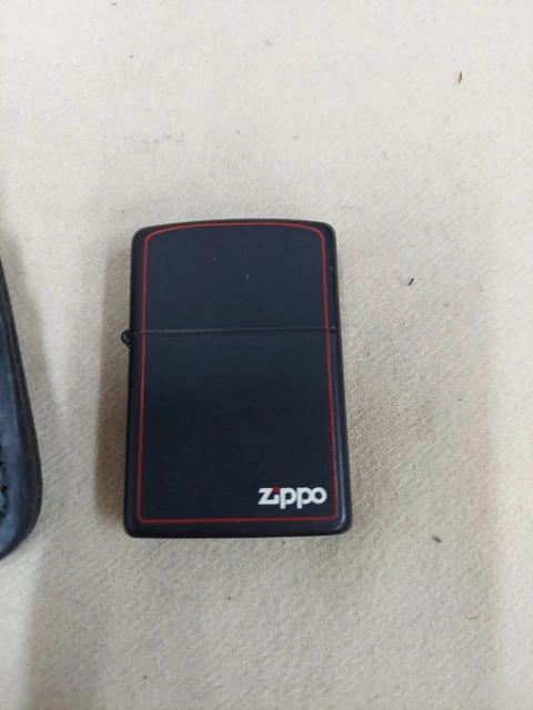 Zippo Lighter ~Black Matte with Red Border ~2003 Edition, with leather case