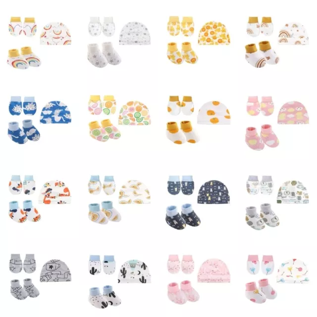 Baby Anti Scratching Gloves Hat Foot Cover Set Kid Girl Boy Baby Shower Present