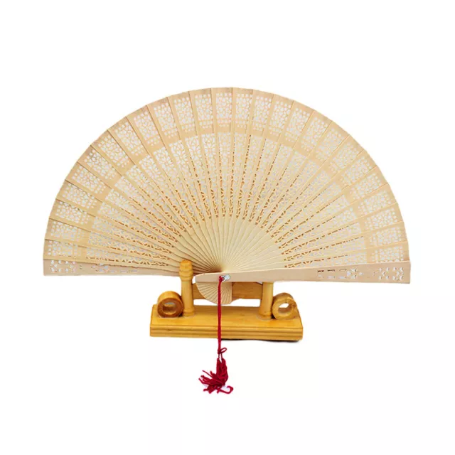 Hand Fragrant Party Carved Bamboo Folding Fan Chinese Wooden Fan Vintage Holl#EL