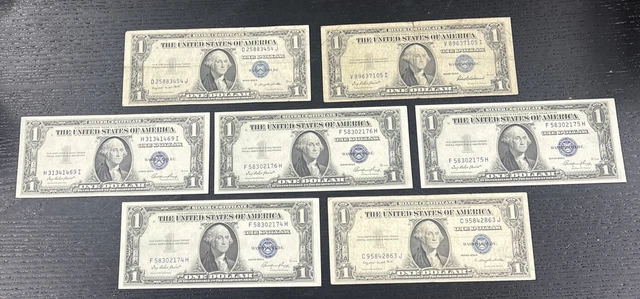 FIVE 1935 $1 DOLLAR BILL SILVER CERTIFICATE BLUE SEAL NOTE MONEY Circulated Lot
