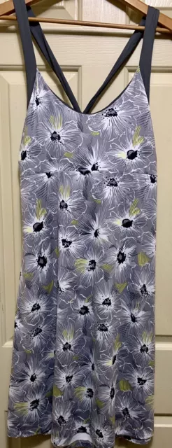 Patagonia L Gray Floral Strappy Criss Cross Dress Built In Shelf Bra