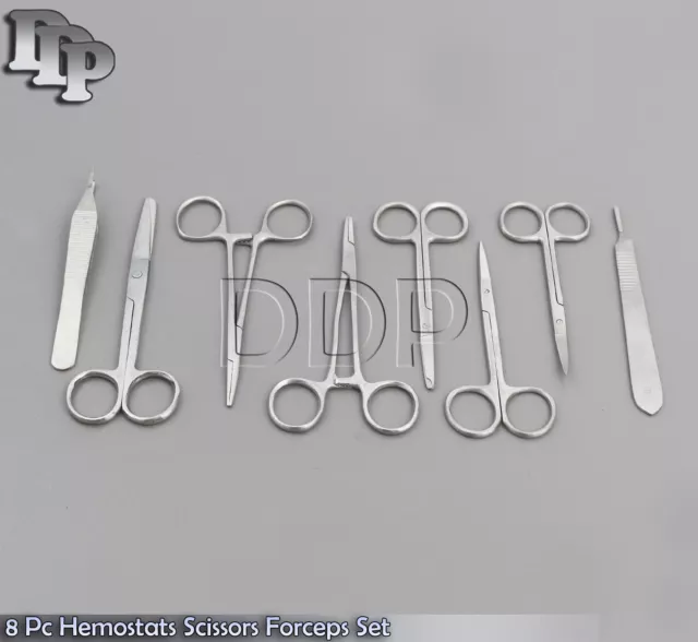 8 Pc O.r Grade Scissors Forceps Hemostats Needle Holder