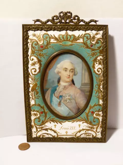 Antique LOUIS XVI French King Portrait Miniature Signed DURAN Royal Enamel Frame