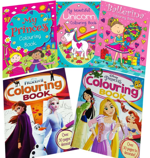 DISNEY Girls Colouring Books Childrens Book Princess Ballerina Frozen Unicorn