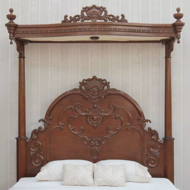 Solid Mahogany Hand Carved Romance Half Tester Canopy Bed New B127 3