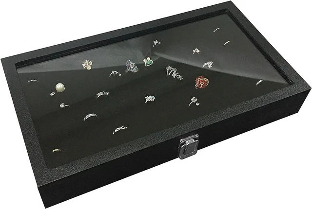 NEW IN BOX! Glass Top Ring Display/ Organizer 72 Slot/ Jewelry Box