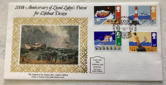 GB QEII 1985 Safety At Sea Benham FDC Lionel Lukin Patent SHS With Ins Cat £25+