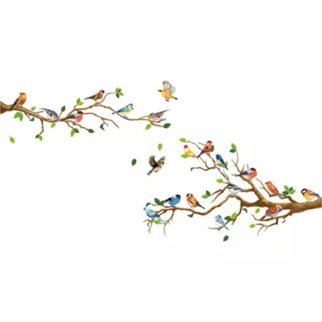 Bird Tree Branch Wall Art Stickers Cherry Blossom Decals Mural Office-Decor