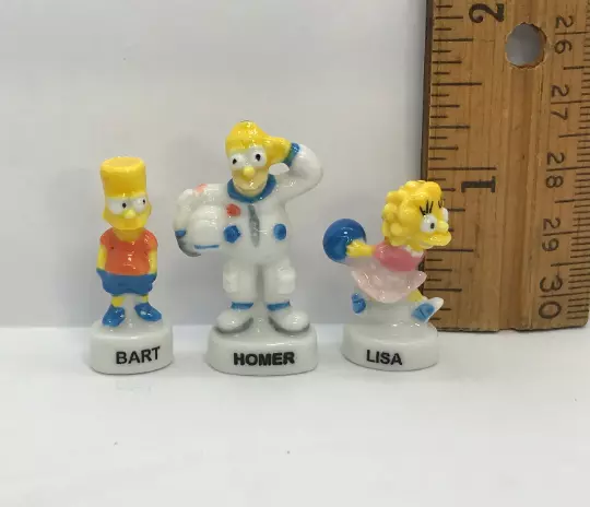 The SIMPSONS Homer Bart & Lisa 3pc Porcelain French feves Figurines Miniatures