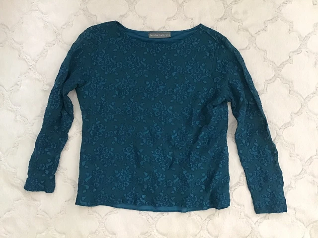 Jessica Holbrook Womens SZ M Dark Teal Lacy Overlay Long Sleeve Pullover Blouse