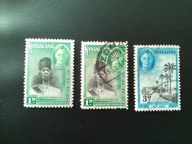 NYASALAND M/MINT & USED  STAMPS 1945 KGV1 KINGS AFRICAN RIFLES 1d, FISHING VILLA