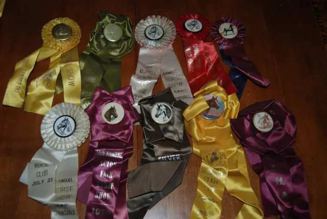 10 Equestrian Horse Show Ribbons - Maine 1970s Lot #2 - AS IS