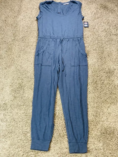 Lucky Brand Jumpsuit Large Blue Womens Sleeveless Scoop Neck Cuffed Romper