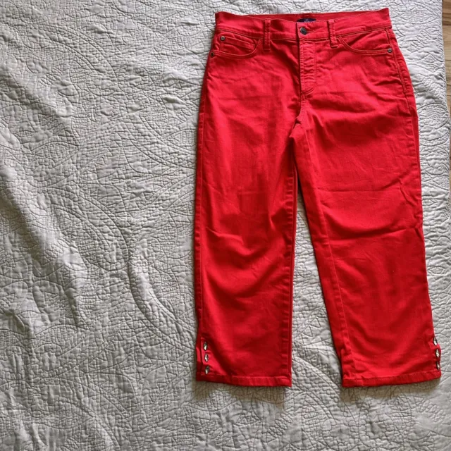 NYDJ Women’s Ariel Crop Denim Embellished Capri Jeans Size 4 Lollipop Red/Pink