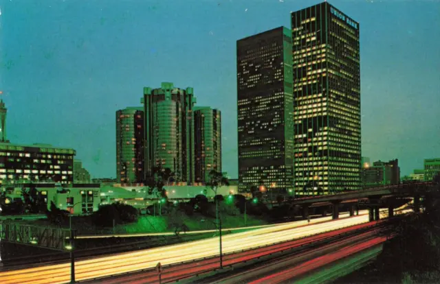 Los Angeles CA California, Downtown Skyline at Night, Vintage Postcard