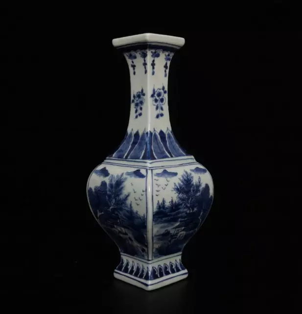 24.5CM Kangxi Signed Old Chinese Blue & White Porcelain Vase w/landscape
