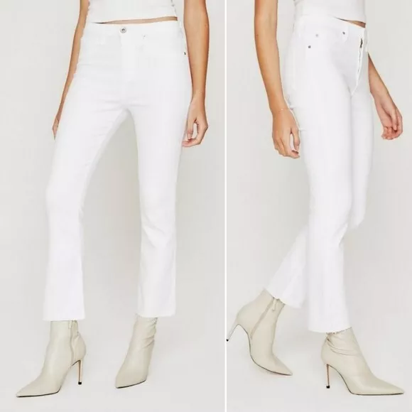 AG Adriano Goldschmied $198 The JODI Crop High Rise Slim Flare in White size 26