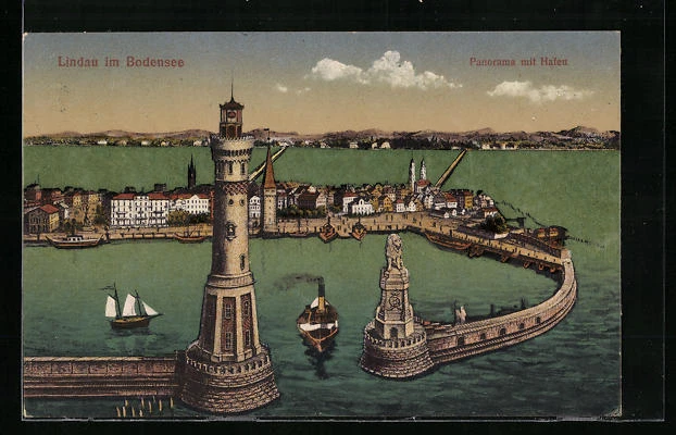 AK Lindau am Bodensee, Panorama mit Hafen 1920