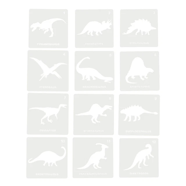 12 Pcs White Plastic Dinosaur Drawing Template Child Kids Stencils