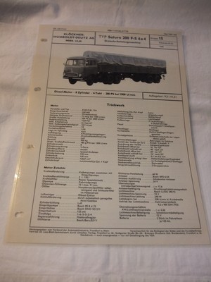 VDA tipi di foglio Oldtimer foglio dati Klöckner Humboldt Deutz Saturn 200 F-S 6x4 61 