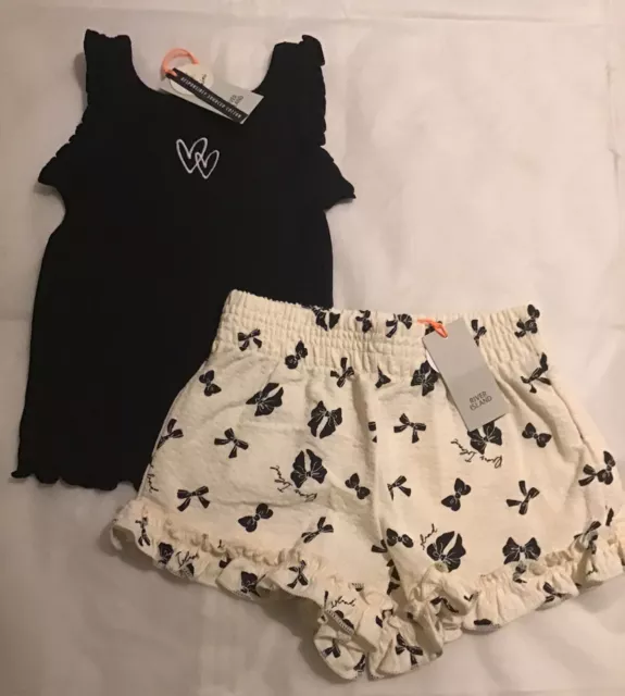 Abito mini ragazza River Island età 2-3 anni pantaloncini frilly crema nuovi con etichette