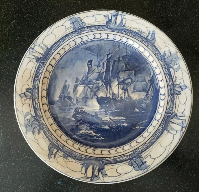 Rare Antique Royal Doulton Battle Of Trafalgar Blue Plate Royal British Navy