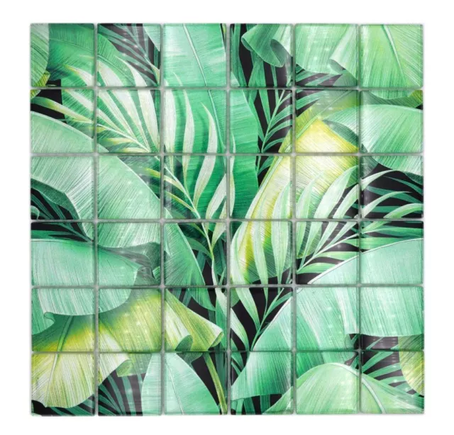 Mosaico de Vidrio Azulejos de Mosaico Tropical Selva Tropical Verde Hojas