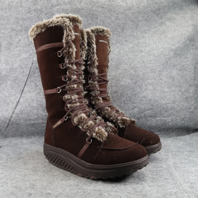 Skechers Shoes Womens 10 Shape Up Boot Tall Leather Lace Up Faux Fur Winter Y2k Skechers Shoes Womens 10 Shape Up Boot Tall Leather Lace Up Faux Fur Winter Y2k