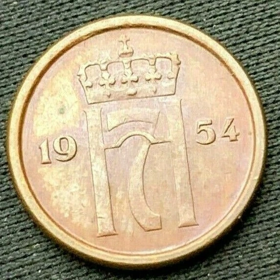 1954 Norway 1 Ore coin UNC   copper nickel   World Coin    #B321
