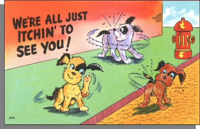 494: We're All Just Itchin' To See You! - Vintage 1940's Comic Postcard!