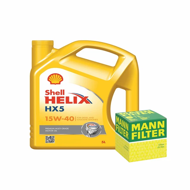 SHELL HELIX HX5 15W40 Engine Oil 5L Mann Oil Filter Service Kit 5 Litre ...